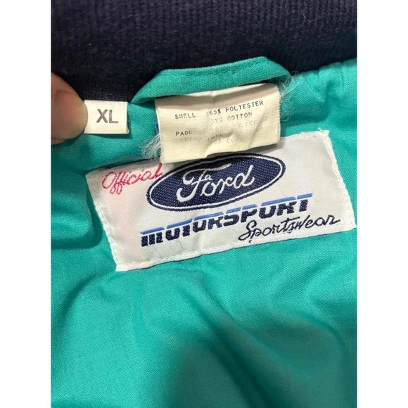 Vintage Ford Motorsport Sportswear Jacket Mens XL Teal Navy Blue Racing Bomber